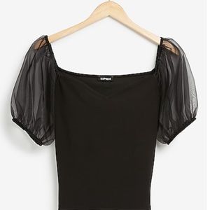 Express black top with organza puff sleeves
